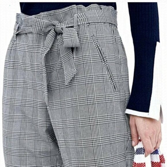 Zara Trafaluc Black And White Plaid Paper Bag Belted Trouser Pants - Picture 2 of 15